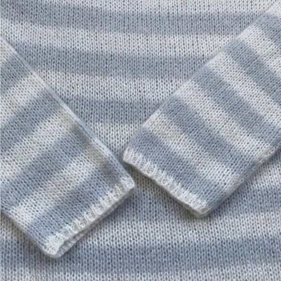 J Crew Sweater Small Gray White Striped Mohair Wool Blend Nautical Lightweight - Picture 7 of 8